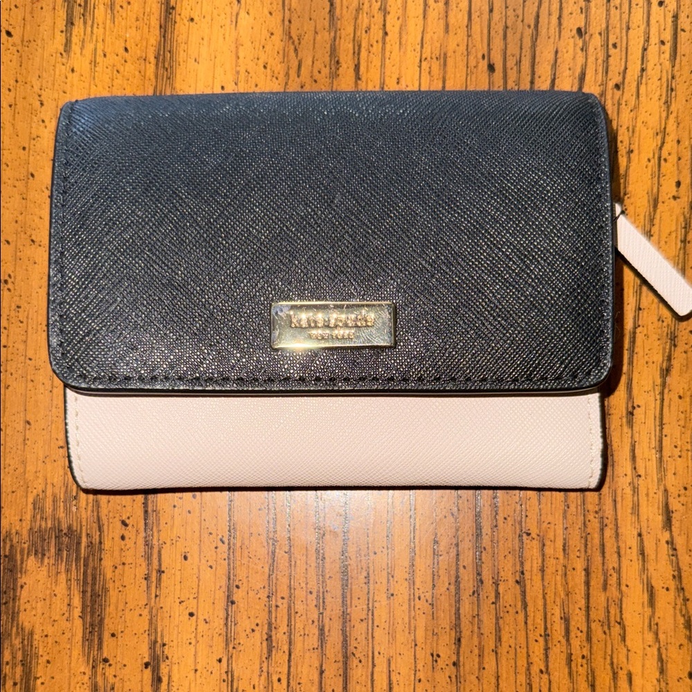 kate spade Black and Cream Bifold Wallet with Gold Logo